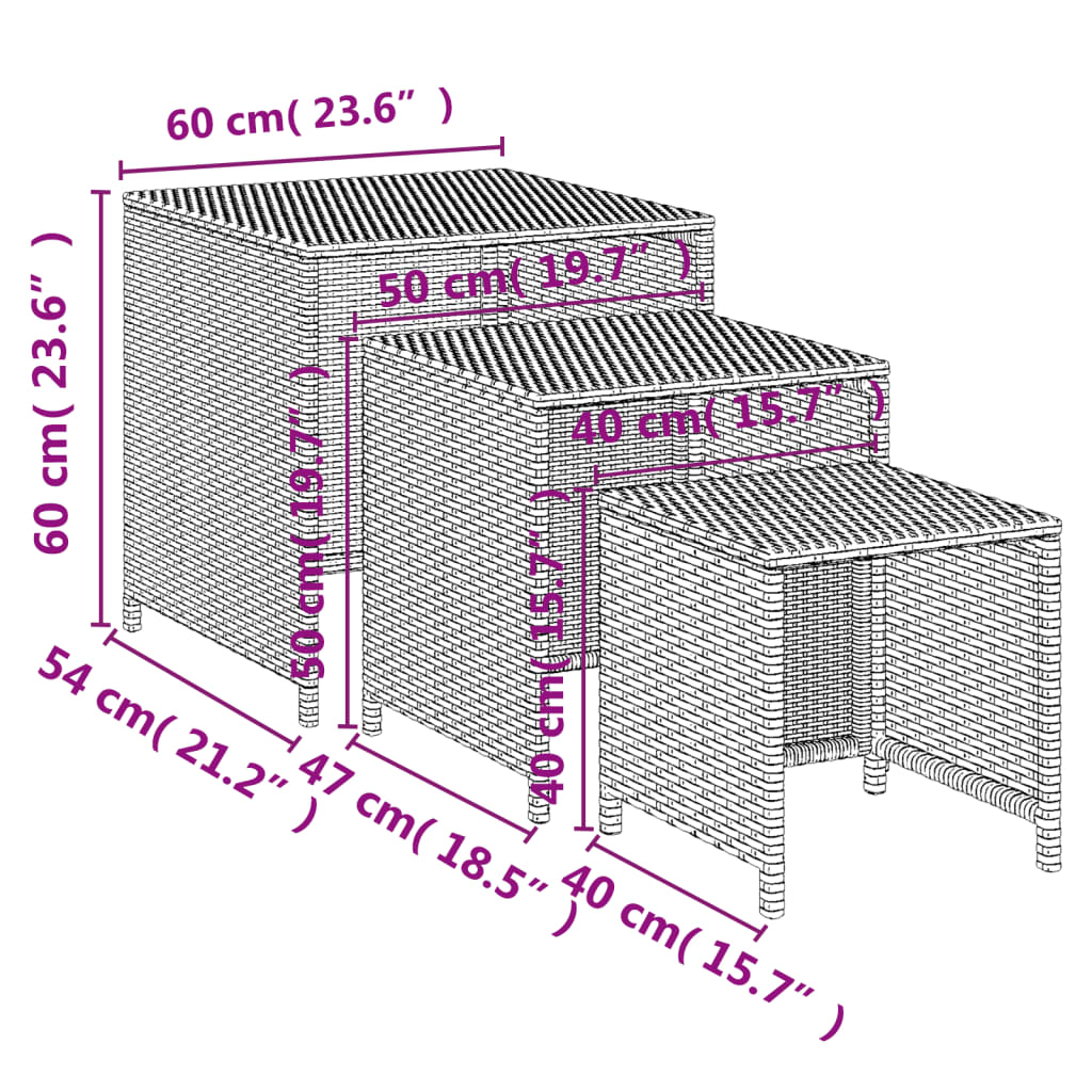vidaXL Tables gigognes 3 pcs. Marron Résine tressée