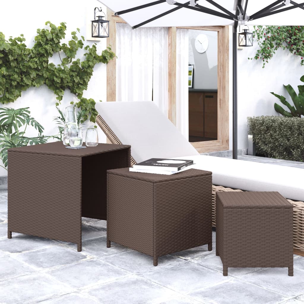 vidaXL Tables gigognes 3 pcs. Marron Résine tressée