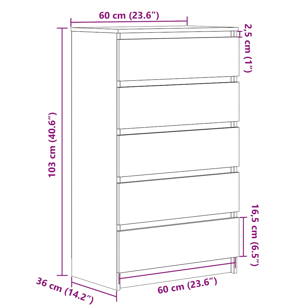 vidaXL Commode de rangement gris béton 60x36x103 cm en bois d'ingénierie