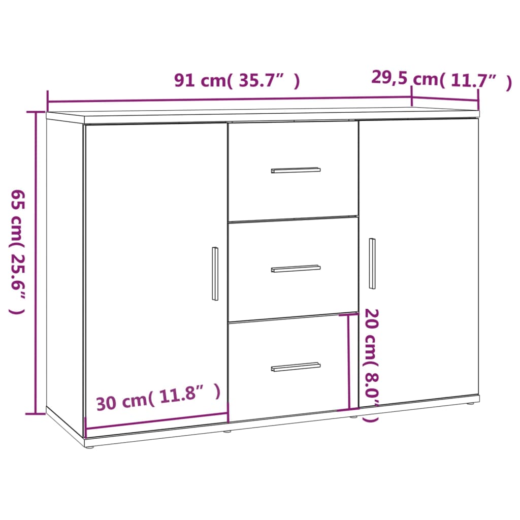 vidaXL Buffet chêne Sonoma 91x29,5x65 cm Aggloméré