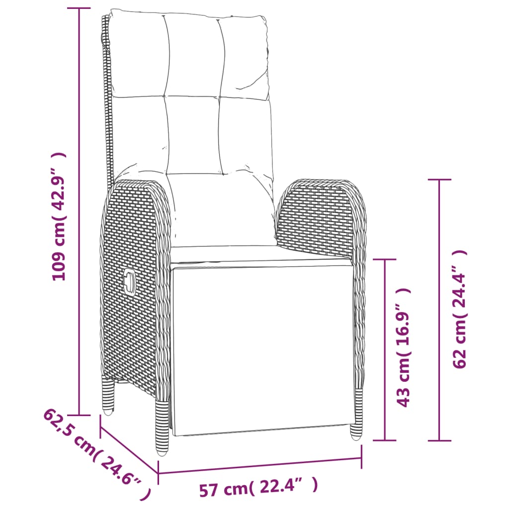 vidaXL Garten-Relaxsessel mit Kissen 2 Stk. Poly Rattan Schwarz