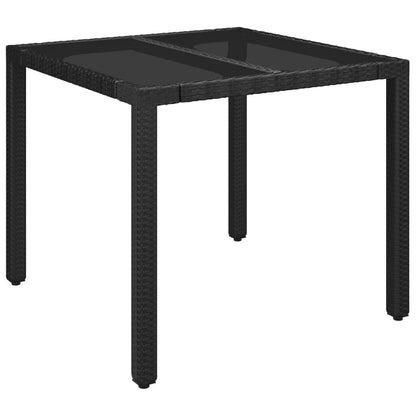 vidaXL Gartentisch mit Glasplatte Schwarz 90x90x75 cm Poly Rattan