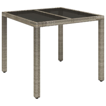 vidaXL Gartentisch mit Glasplatte Grau 90x90x75 cm Poly Rattan