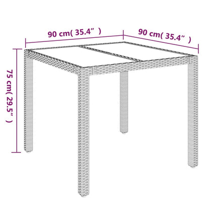 vidaXL Gartentisch mit Glasplatte Grau 90x90x75 cm Poly Rattan