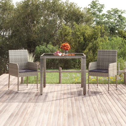 vidaXL Gartentisch mit Glasplatte Grau 90x90x75 cm Poly Rattan
