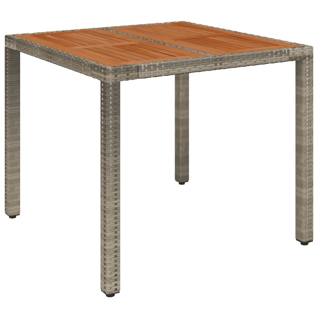 vidaXL Gartentisch mit Holzplatte Grau 90x90x75 cm Poly Rattan