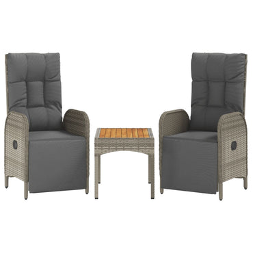 vidaXL Garten-Relaxstühle 2 Stk. mit Tisch Grau Poly Rattan