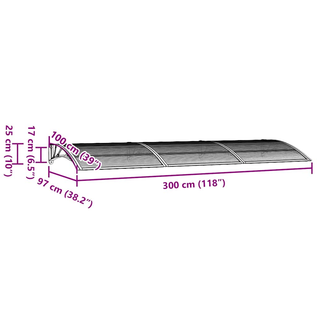 vidaXL Türvordach Grau 300x100 cm Polycarbonat