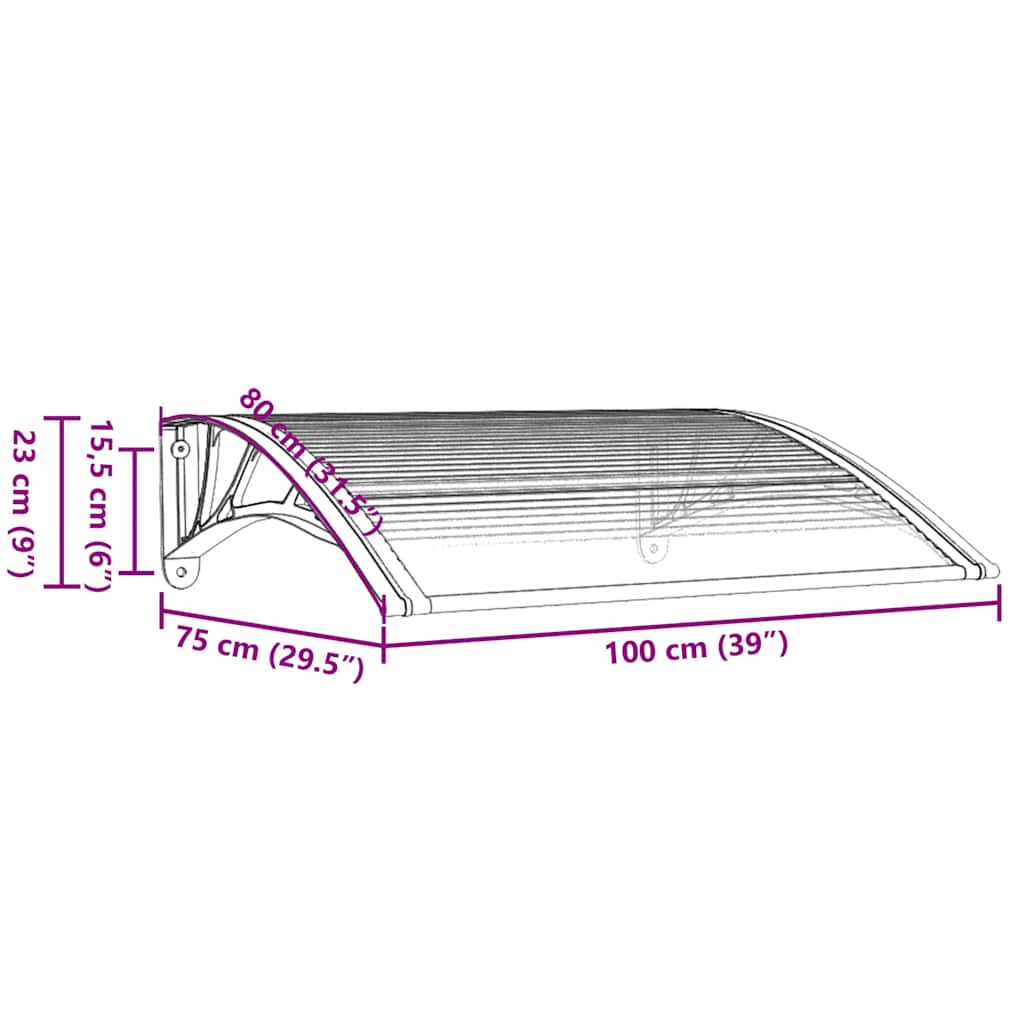 vidaXL Türvordach Schwarz und Transparent 100x75 cm Polycarbonat