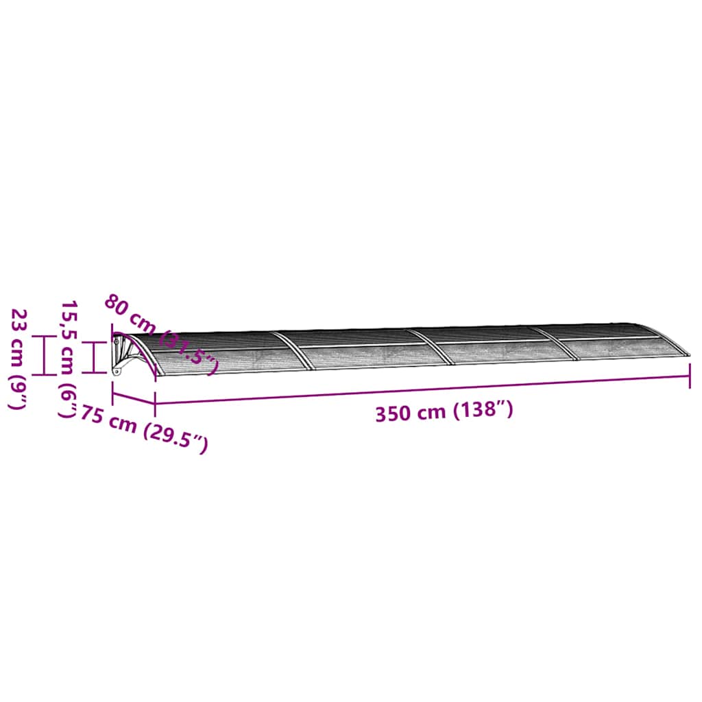 vidaXL Türvordach Schwarz 350x75 cm Polycarbonat