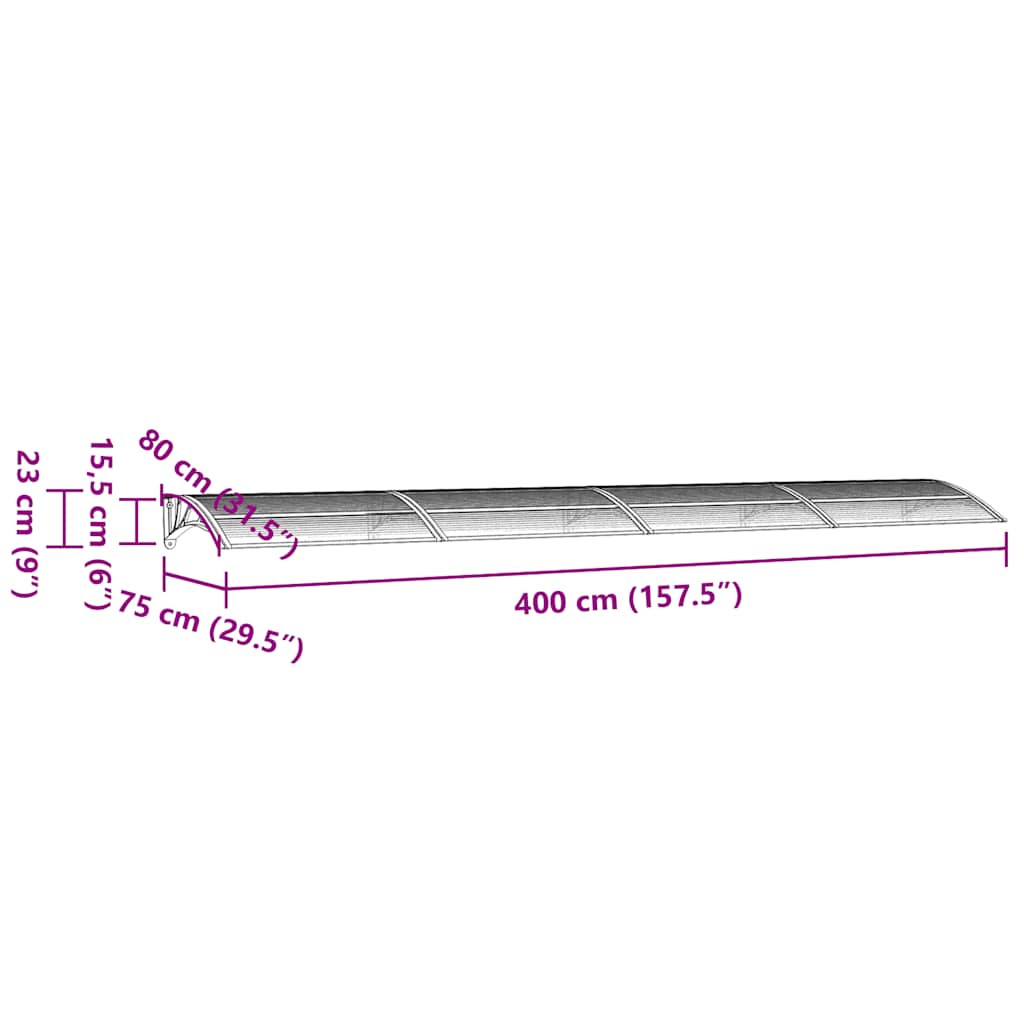vidaXL Türvordach Schwarz und Transparent 400x75 cm Polycarbonat