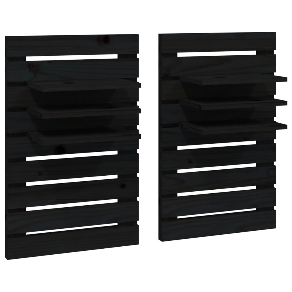 vidaXL Tables de chevet murales 2 pcs Noir Bois de pin massif