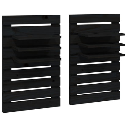vidaXL Tables de chevet murales 2 pcs Noir Bois de pin massif