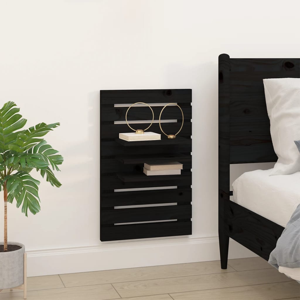vidaXL Tables de chevet murales 2 pcs Noir Bois de pin massif
