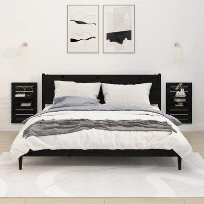 vidaXL Tables de chevet murales 2 pcs Noir Bois de pin massif