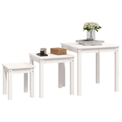 vidaXL Tables gigognes 3 pcs Blanc Bois de pin massif