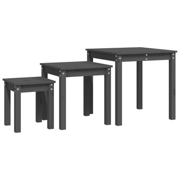 vidaXL Tables gigognes 3 pcs Gris Pin massif
