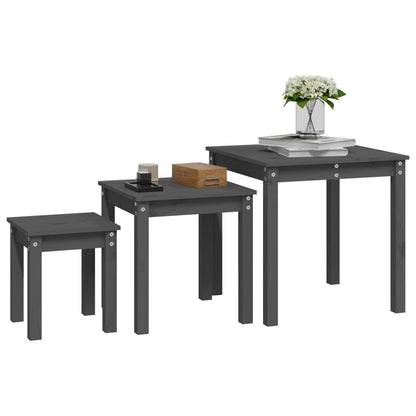 vidaXL Tables gigognes 3 pcs Gris Pin massif