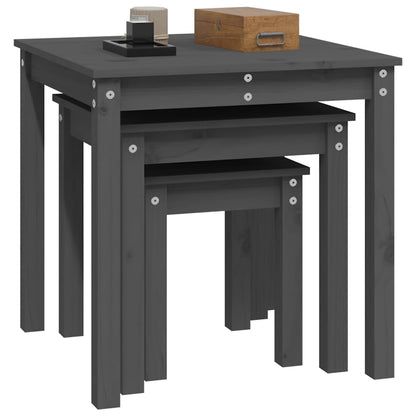 vidaXL Tables gigognes 3 pcs Gris Pin massif