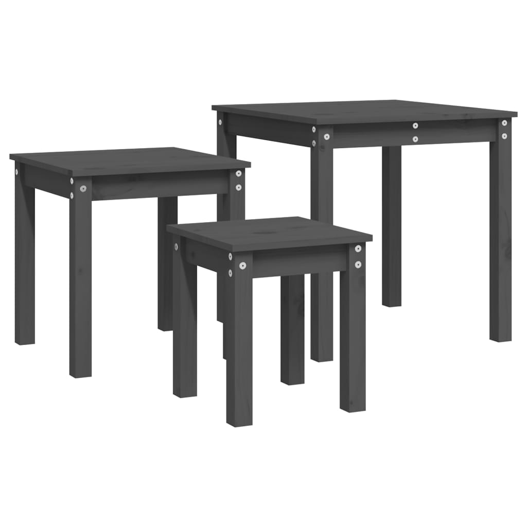 vidaXL Tables gigognes 3 pcs Gris Pin massif