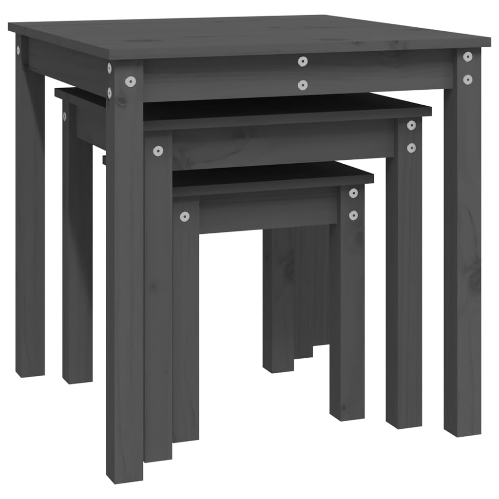 vidaXL Tables gigognes 3 pcs Gris Pin massif