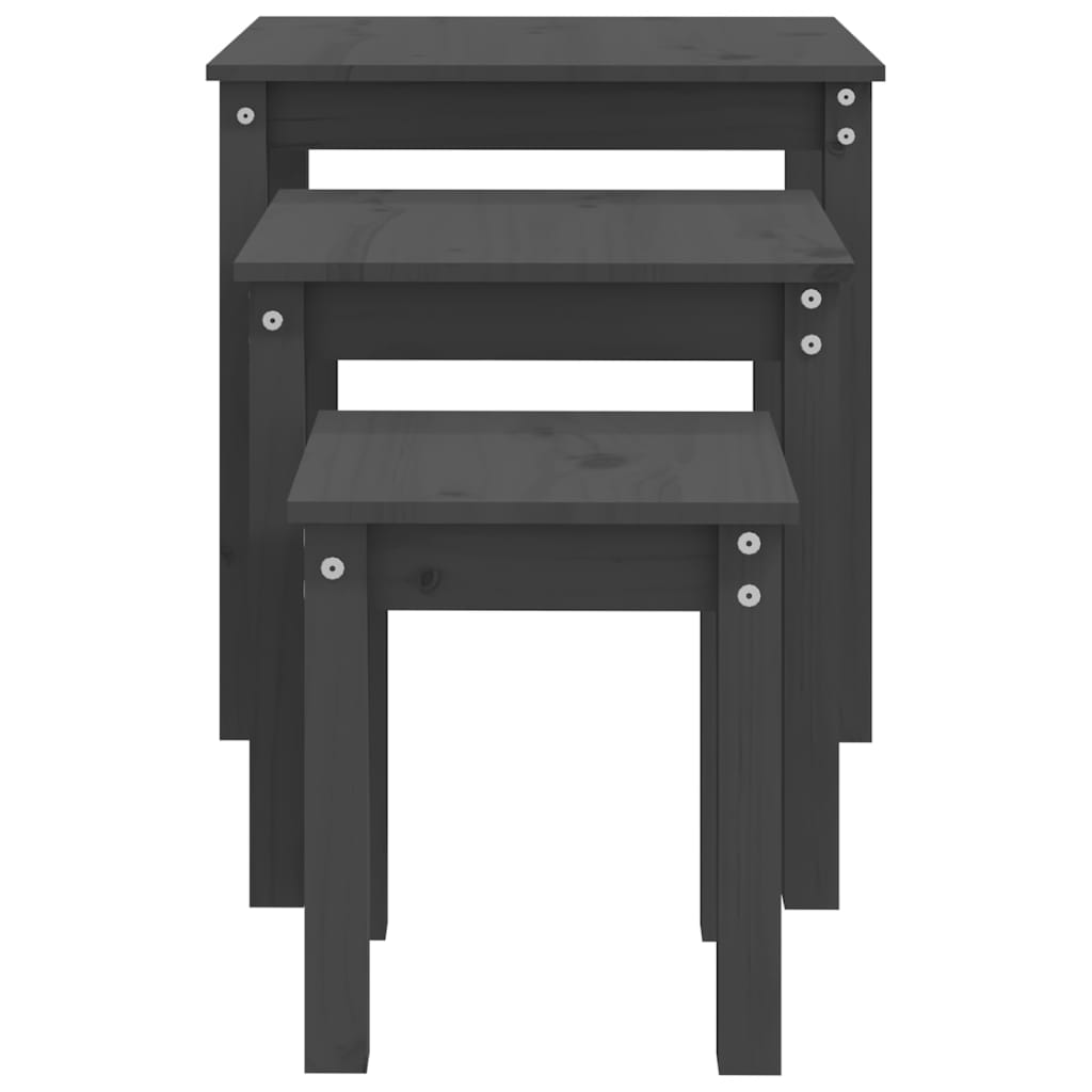 vidaXL Tables gigognes 3 pcs Gris Pin massif
