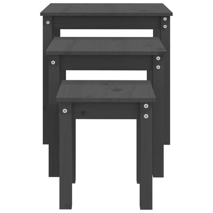 vidaXL Tables gigognes 3 pcs Gris Pin massif