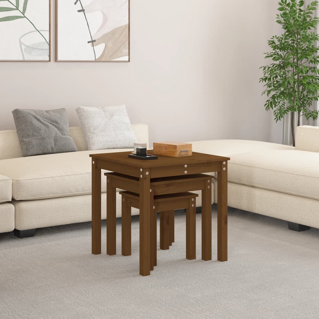 vidaXL Tables gigognes 3 pcs Marron miel Bois de pin massif