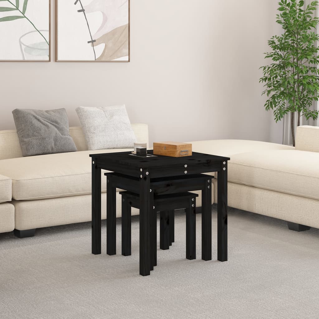 vidaXL Tables gigognes 3 pcs Noir Bois de pin massif
