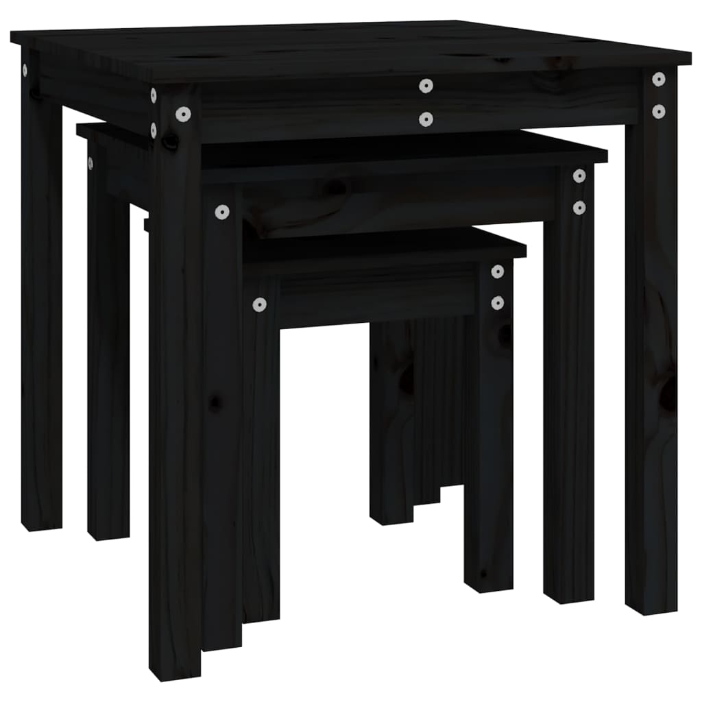 vidaXL Tables gigognes 3 pcs Noir Bois de pin massif