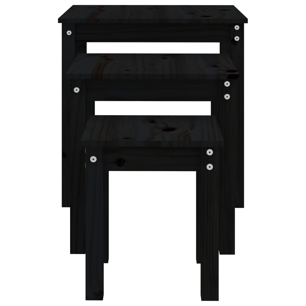 vidaXL Tables gigognes 3 pcs Noir Bois de pin massif