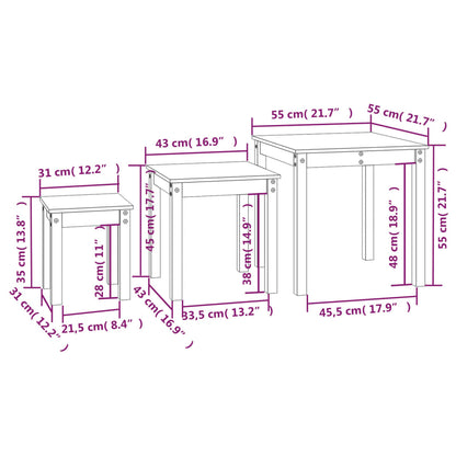 vidaXL Tables gigognes 3 pcs Noir Bois de pin massif