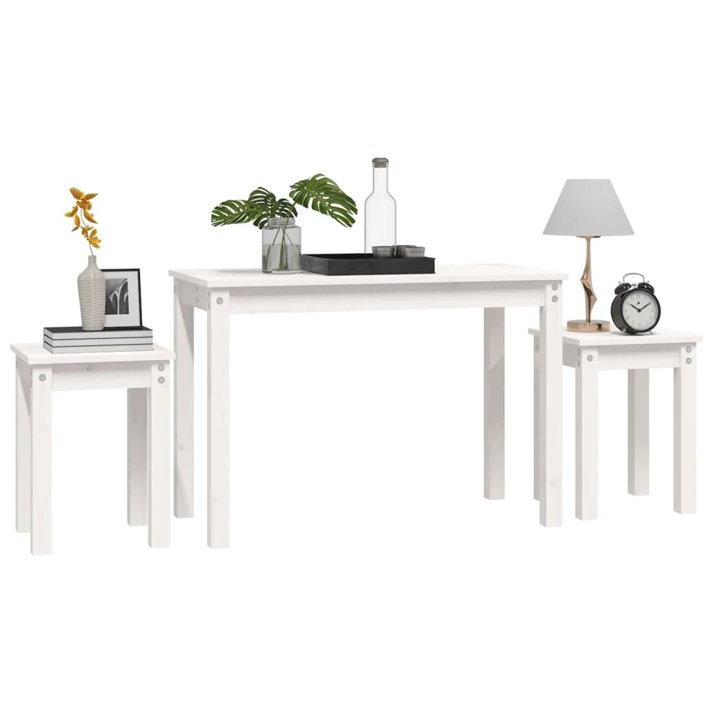 vidaXL Tables gigognes 3 pcs Blanc Bois de pin massif