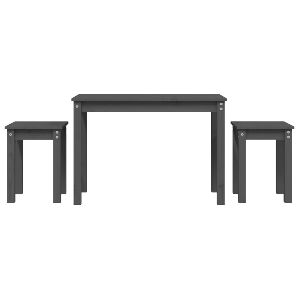 vidaXL Tables gigognes 3 pcs Gris Pin massif