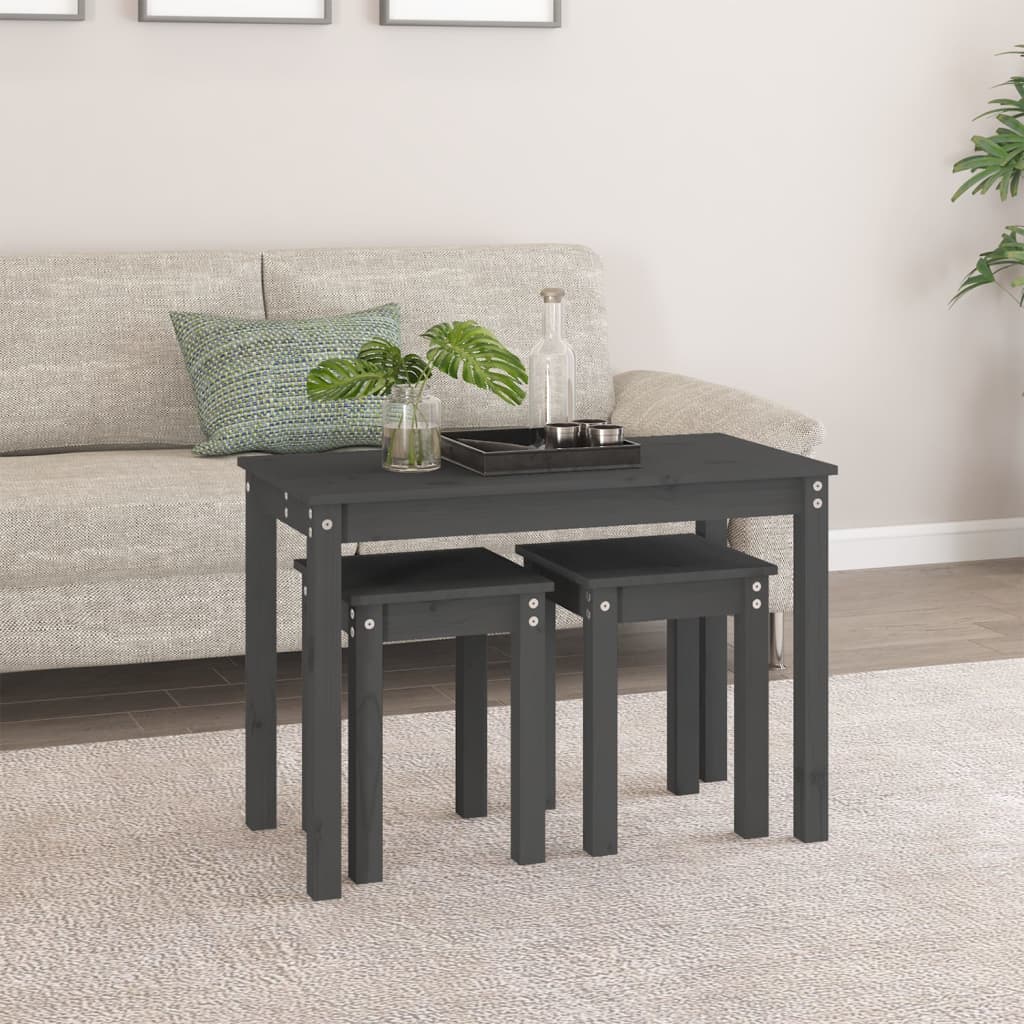 vidaXL Tables gigognes 3 pcs Gris Pin massif