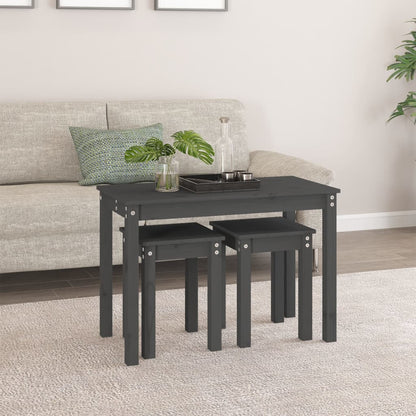 vidaXL Tables gigognes 3 pcs Gris Pin massif