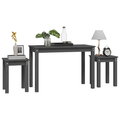 vidaXL Tables gigognes 3 pcs Gris Pin massif