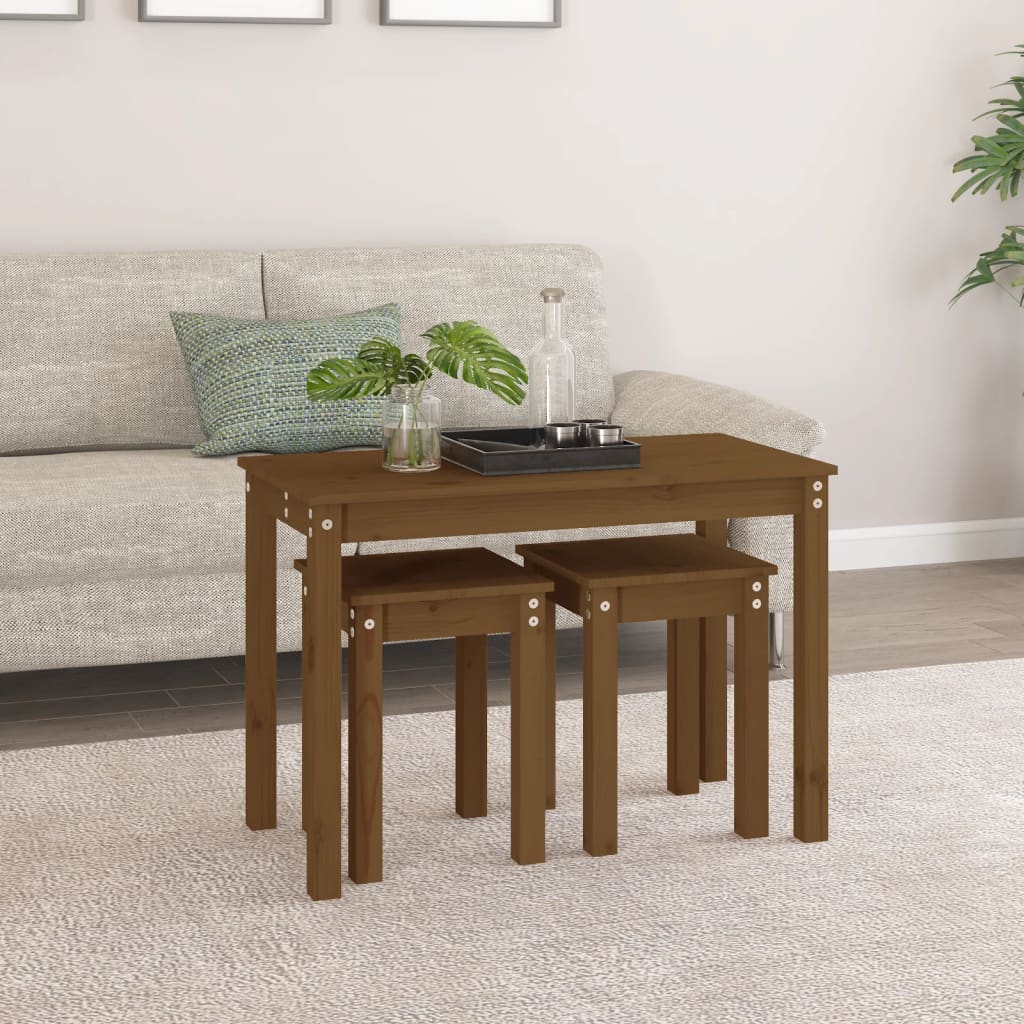 vidaXL Tables gigognes 3 pcs Marron miel Bois de pin massif