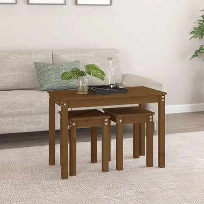 vidaXL Tables gigognes 3 pcs Marron miel Bois de pin massif