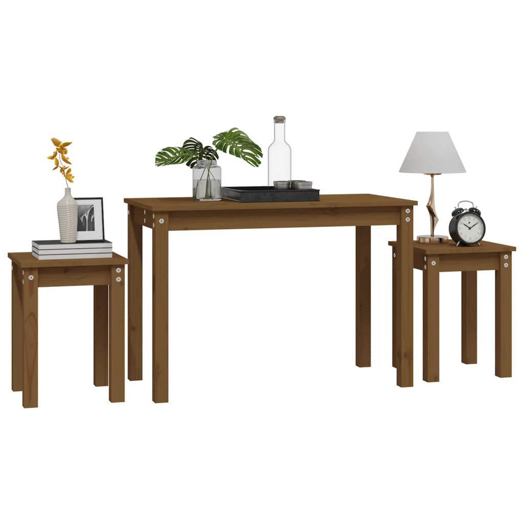 vidaXL Tables gigognes 3 pcs Marron miel Bois de pin massif