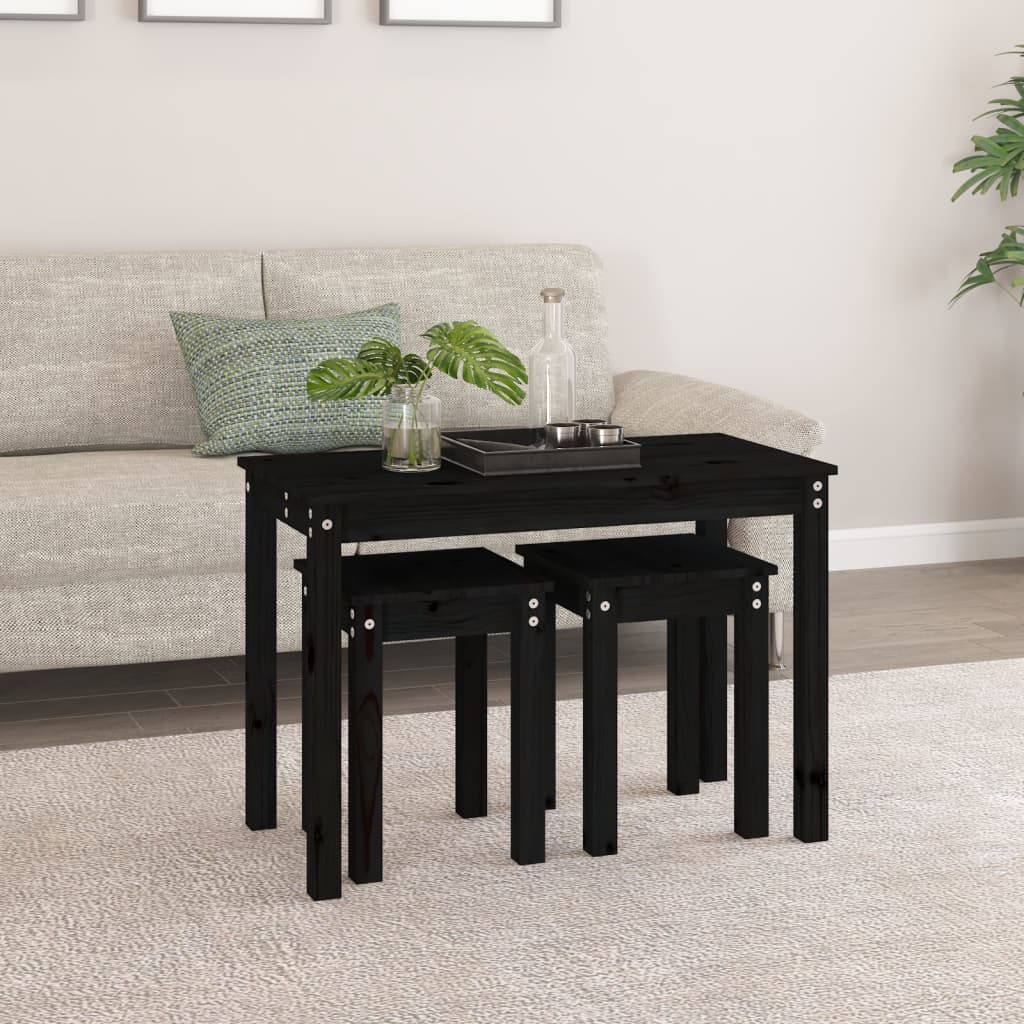 vidaXL Tables gigognes 3 pcs. Noir Bois de pin massif