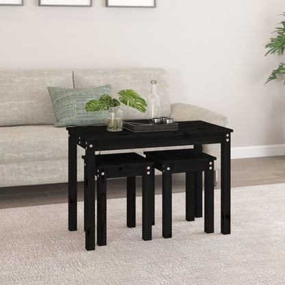 vidaXL Tables gigognes 3 pcs. Noir Bois de pin massif