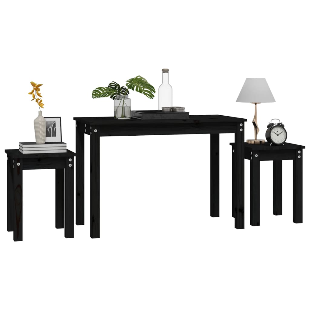 vidaXL Tables gigognes 3 pcs. Noir Bois de pin massif