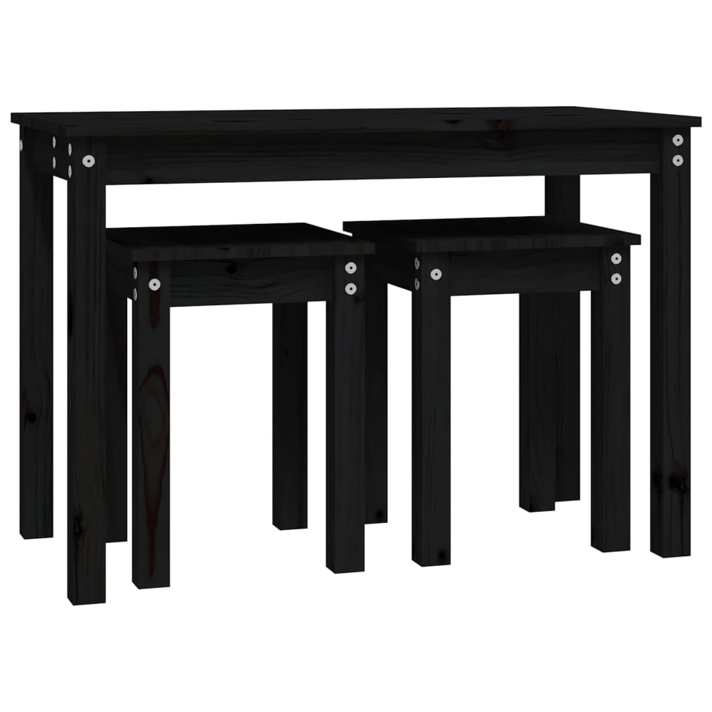 vidaXL Tables gigognes 3 pcs. Noir Bois de pin massif