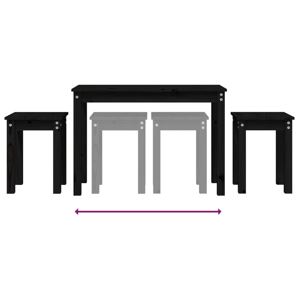 vidaXL Tables gigognes 3 pcs. Noir Bois de pin massif
