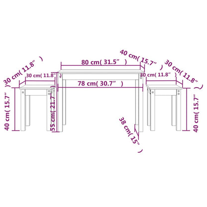 vidaXL Tables gigognes 3 pcs. Noir Bois de pin massif