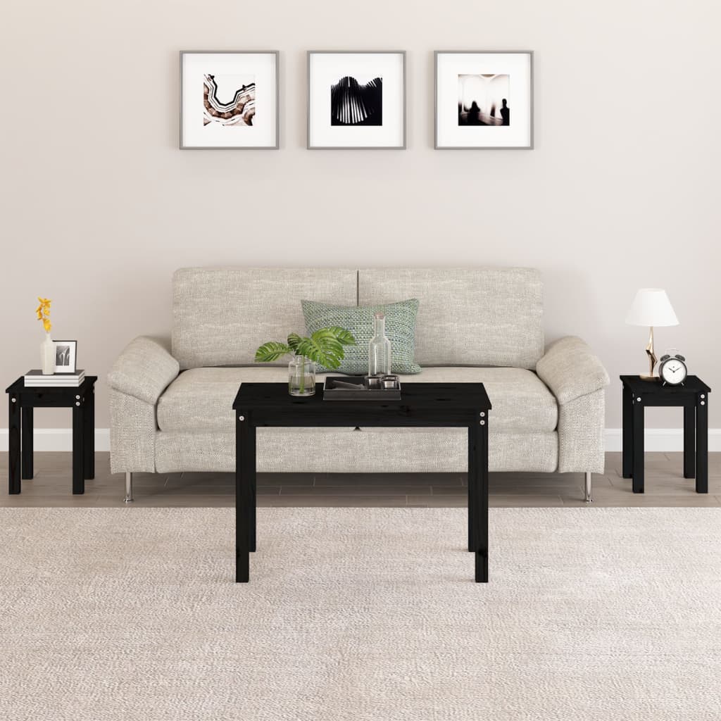 vidaXL Tables gigognes 3 pcs. Noir Bois de pin massif
