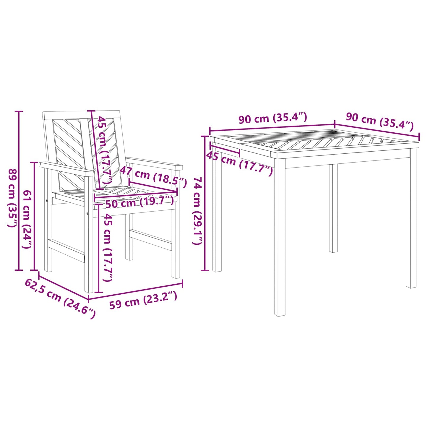 vidaXL Garten Essgruppe 5 pcs Braun Massivholz Akazie