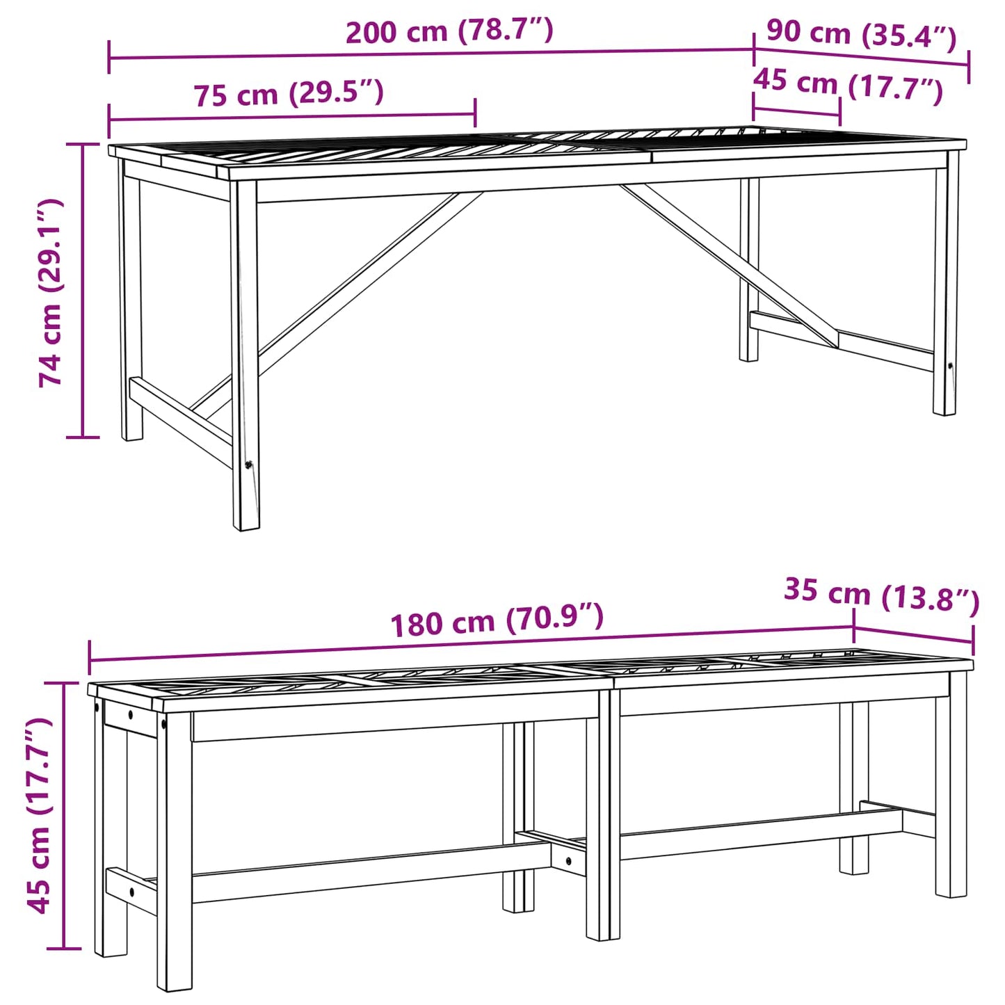 Garten Essgruppe 3 pcs Braun Massivholz Akazie