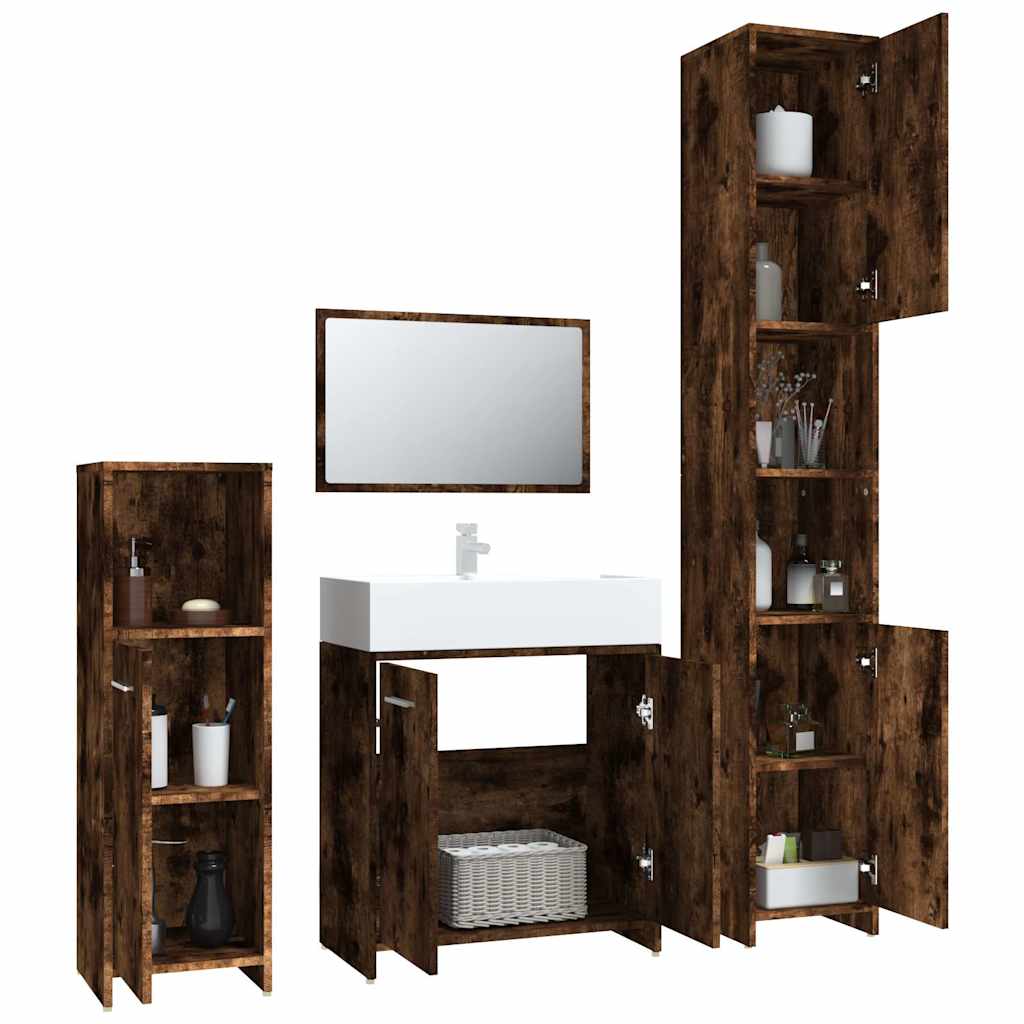 vidaXL 4-tlg. Badmöbel-Set Räuchereiche Holzwerkstoff
